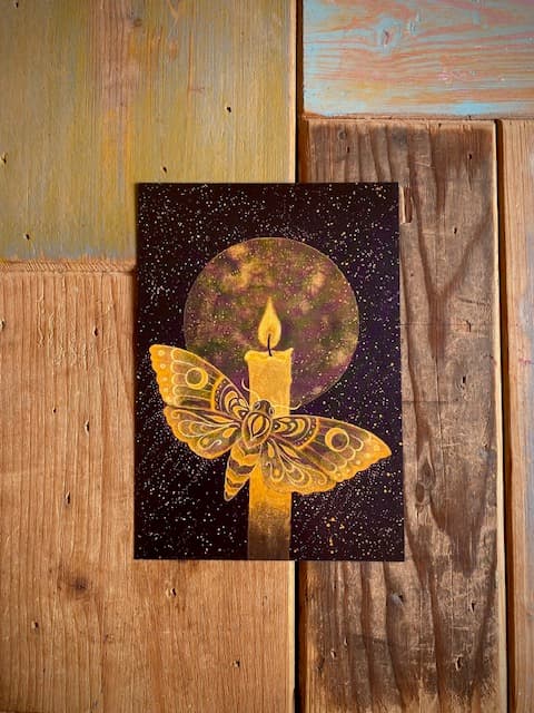 MOTH, ANIMAL MAGIC card, A5 size. Artprint with a story/message. Altar Card. Ancient wisdom for the new Earth. A gift to send to surprise - image 1