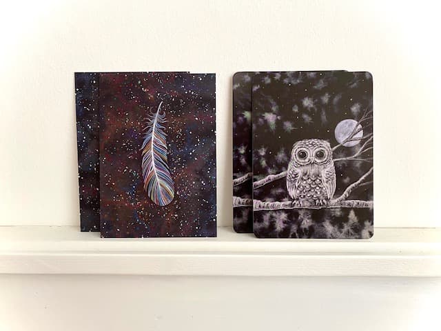 POSTCARDSET 'OWL and FEATHER'