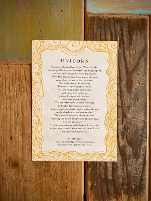 UNICORN, ANIMAL MAGIC card, A5 size. Artprint with a story/message. Altar Card. Ancient wisdom for the new Earth. A gift to send to surprise - image 2