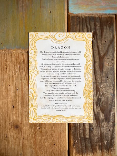DRAGON, ANIMAL MAGIC card, A5 size. Artprint with a story/message. Altar Card. Ancient wisdom for the new Earth. A gift to send to surprise - image 2