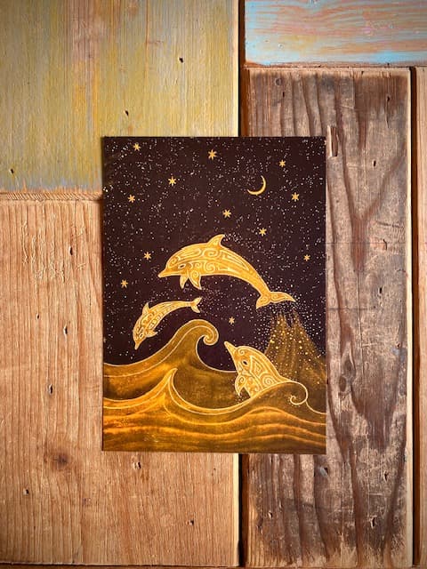 DOLPHINS,ANIMAL MAGIC card, A5 size. Artprint with a story/message. Altar Card. Ancient wisdom for the new Earth. A gift to send to surprise - image 1