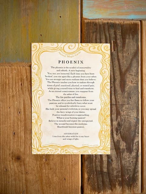 PHOENIX, ANIMAL MAGIC card, A5 size. Artprint with a story/message. Altar Card. Ancient wisdom for the new Earth. A gift to send to surprise - image 2