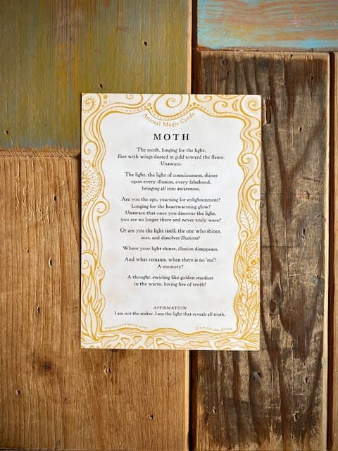 MOTH, ANIMAL MAGIC card, A5 size. Artprint with a story/message. Altar Card. Ancient wisdom for the new Earth. A gift to send to surprise - image 2